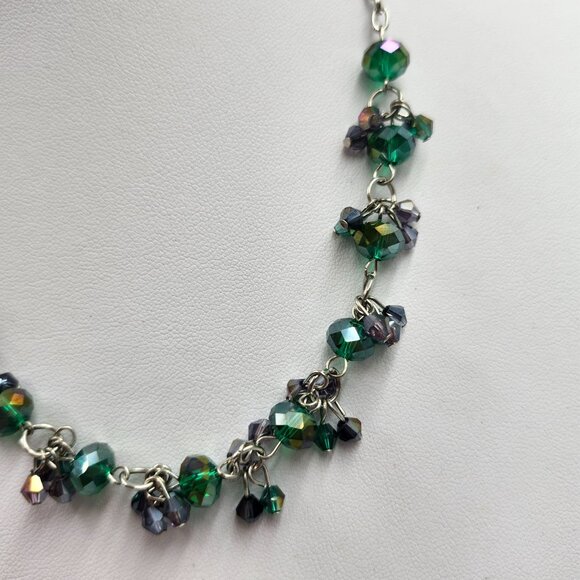 Green Shimmery Beads on Silver Chain - Picture 3 of 7